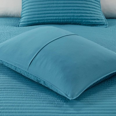Aqua Microfiber Reversible Full Comforter Set with Channel Stitch