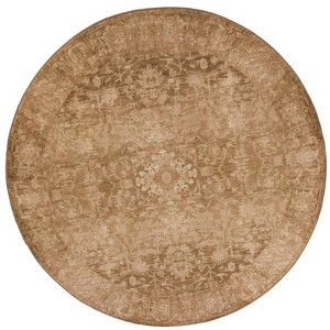 HomeRoots 8' Beige And Tan Floral Medallion Distressed Round Rug - 1 of 3