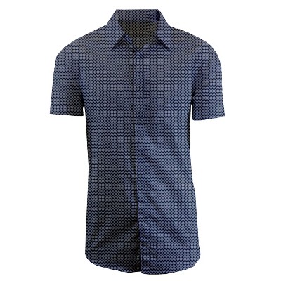 Galaxy By Harvic Men's Slim Fit  Short Sleeve Stretch Printed Dress Shirts