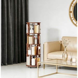 Airsurfer 4-Tier Natural Wood Bookshelf 360-Degree Rotating Bookshelf Space Saver for Living Room or Office Organization - 1 of 4