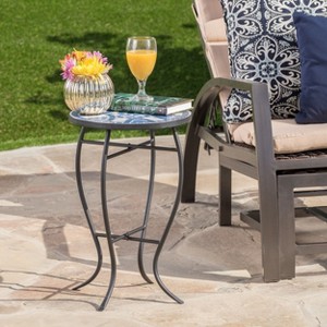 CAVINAS 21.4" Mosaic-Style Outdoor Side Table,Modern Patio End Table for Poolside,Garden&Porch,Accent Table for Indoor&Outdoor Use,Black - 1 of 4