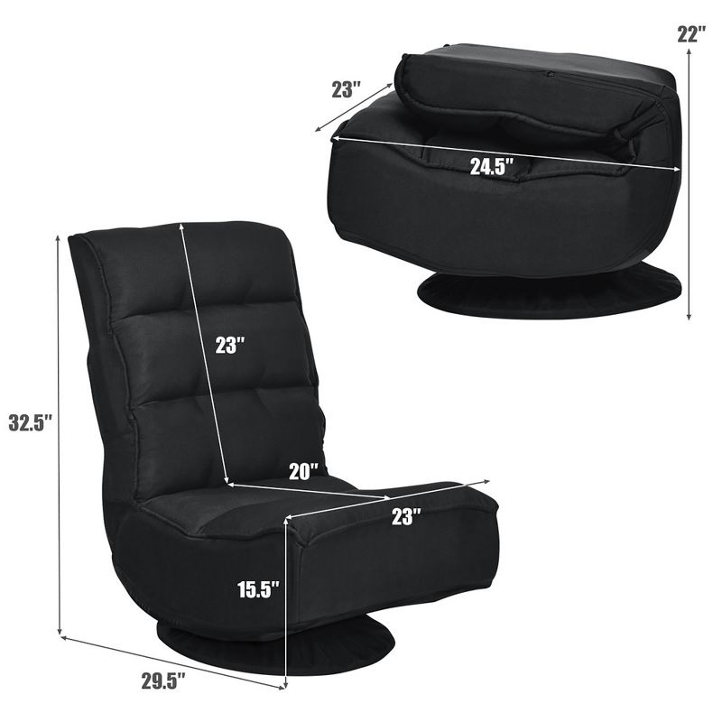 Costway Gaming Chair Fabric 6-Position Folding Lazy Sofa 360 Degree Swivel Black, 2 of 11
