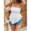Women's White Smocked Bandeau Peplum Top Strapless Ruffle Hem Tube Top - 3 of 4