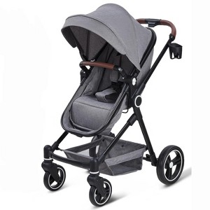 2-in-1 Convertible Toddler and Crib Stroller with Large Shock-Absorbing Storage Basket and Removable Cup Holder, Deep Grey - 1 of 4