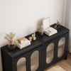 Modern Storage Cabinet with Fluted Glass Doors & Adjustable Shelves – Black Sideboard Buffet Cabinet with Solid Wood Feet, Small Console, Black - 4 of 4