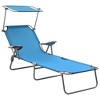 vidaXL Sun Lounger with Canopy – Adjustable and Foldable Outdoor Lounger, Weatherproof Powder-Coated Steel, Relaxation Beach Bed, Trendy Blue Color. - 2 of 4