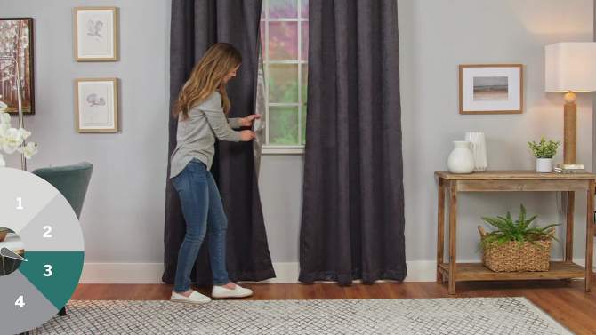 Vesta Heavy Textured Linen Woven Room Darkening Grommet Top Window Curtain Panel Pair Exclusive Home, 6 of 9, play video