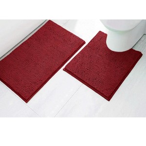 Home Mart Goods 2 Piece Set Maroon Red Soft Cozy Plush Chenille Bath Mat Bathroom Rug - 1 of 2