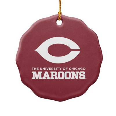 University of Chicago Maroons Logo Porcelain Scalloped Holiday Christmas Tree Ornament