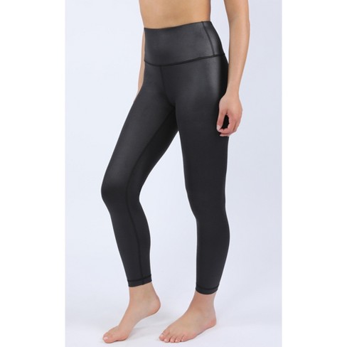 90 Degree By Reflex Interlink Faux Leather High Waist Cire Ankle Legging -  Black Cire - X Small