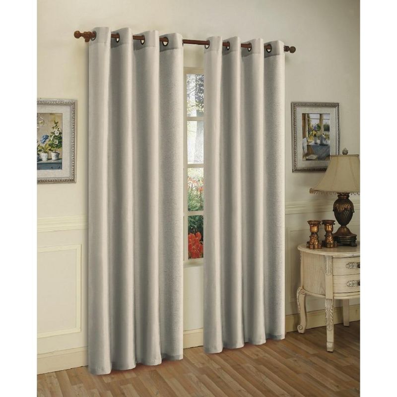 J&V TEXTILES 2 Panels Solid Grommet Faux Silk Window Curtain Drapes Treatment 58" Wide and 84" Length (Black), 1 of 7