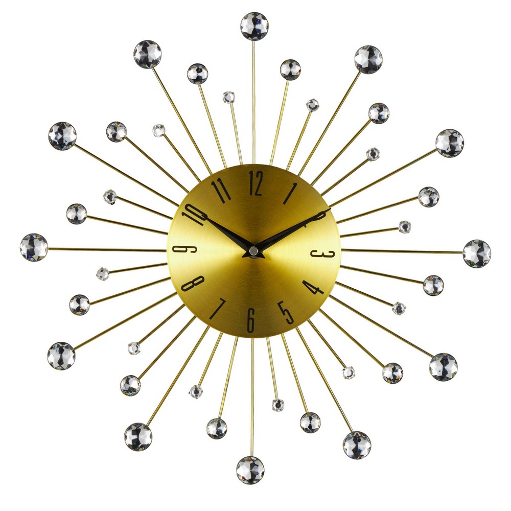 Photos - Wall Clock 15"x15" Metal Starburst  with Crystal Accents Gold - Olivia & Ma