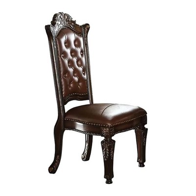 Cherry Brown Traditional Carved Wood Side Chair Set