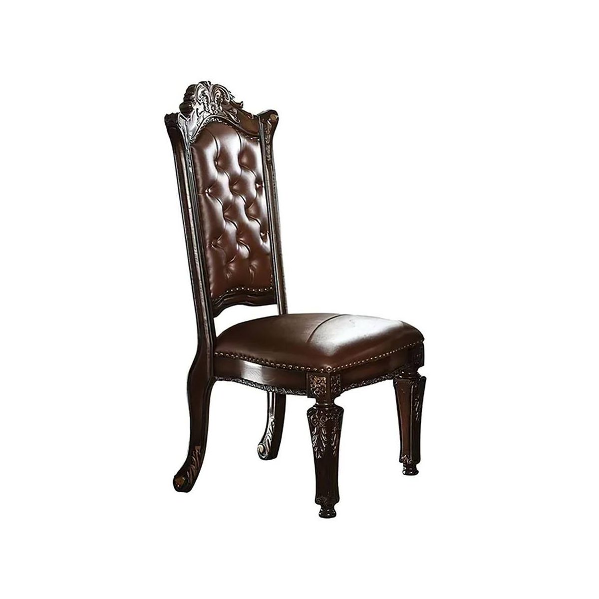 Set of 2 23" Vendome Dining Chairs Cherry - Acme Furniture: Traditional Carved, Nailhead Trim, Polyurethane Upholstery - thumbnail 3