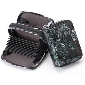 Acoinel Floral Embossed Leather Zip Around Card Wallet - 1 of 4