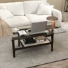 Tangkula 2-Tier Glass Coffee Table w/ Storage Shelf Solid Rubber Wood Legs for Office - 3 of 4