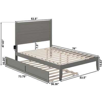 Gray Full Platform Bed with Trundle and Charging Station
