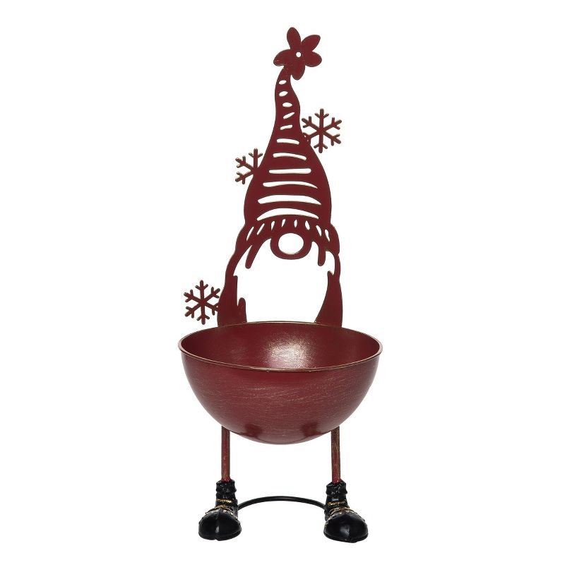 Transpac Metal 15.25 in. Red Christmas Gnome Bowl Decor, 1 of 2