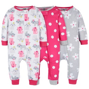 Gerber Baby & Toddler Girls' Snug Fit Footless Pajamas - 3-Pack - 1 of 4