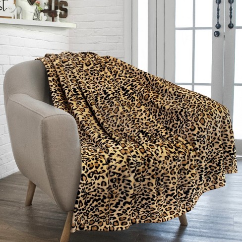 PAVILIA Premium Fleece Throw Blanket for Sofa Couch Soft Flannel Plaid Stripe Decorative Print Blanket Cheetah Throw 50x60