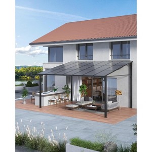 GustoWave 12'x 14' Wall Mounted Gazebo, Hardtop Lean-to Pergola for Deck, Porch, Backyard, Garden - 1 of 4