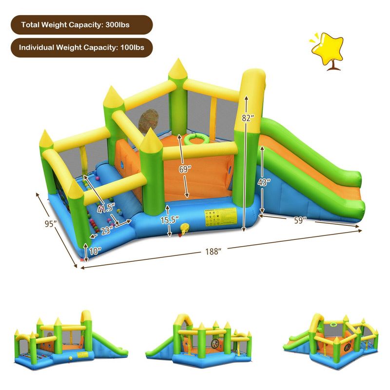Costway Inflatable Slide Bouncer Ball Pit Basketball Dart Game W/ 735W Blower, 2 of 11