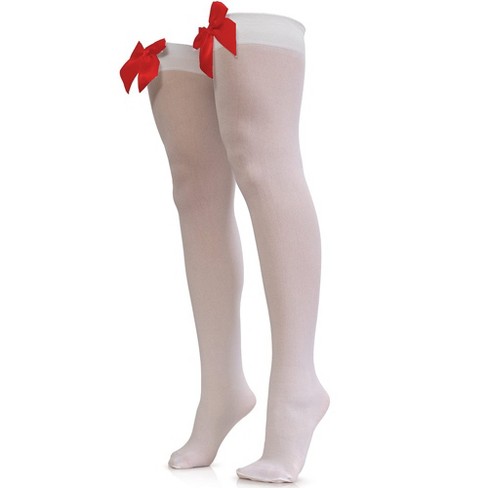 Skeleteen Bow Accent Thigh Highs Red an White