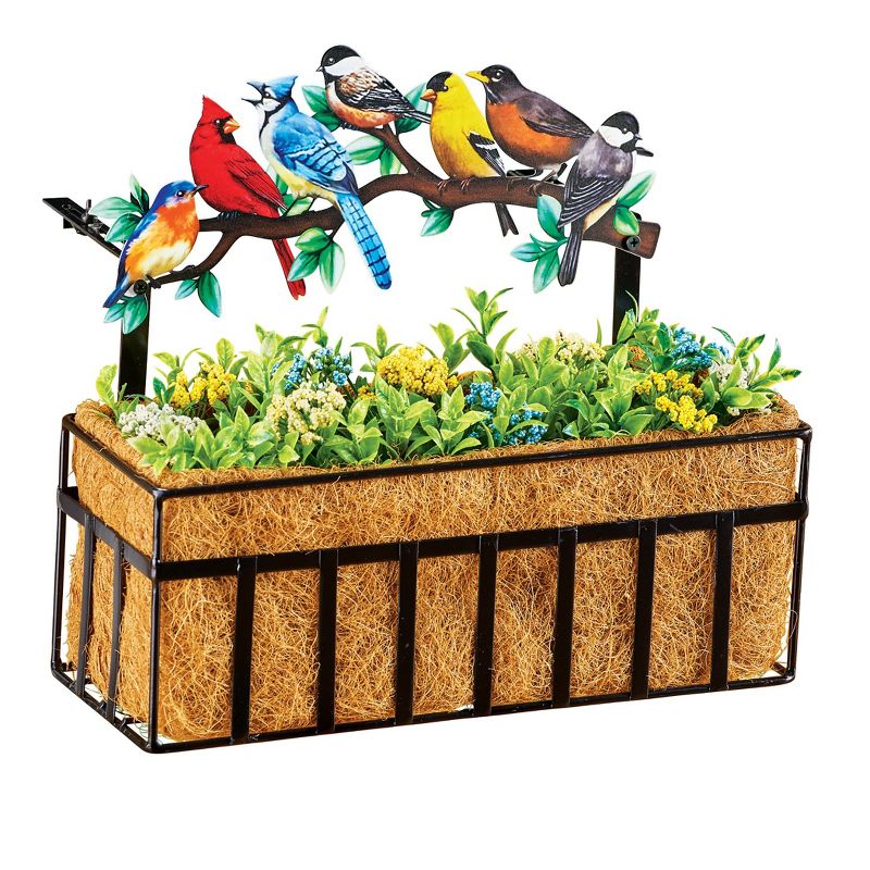 Collections Etc Songbirds Iron Metal Deck Rail Planter with Coco Basket for Flowers NO SIZE, 1 of 3