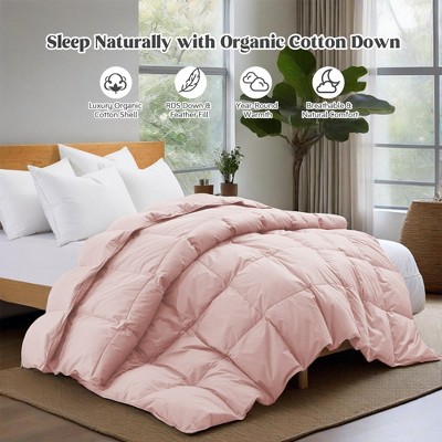 Puredown All Season Organic Cotton Down Comforter - 100% Natural, Chemical-Free, Medium Warmth Duvet Insert