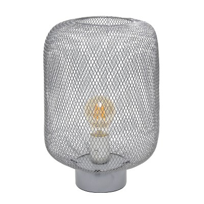 Metal Mesh Industrial Table Lamp Gray - Simple Designs: Lattice Cut-Out, Edison Bulb Compatible, ETL Listed, No Assembly Required