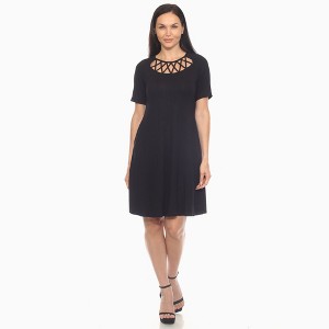 Women's Short Sleeve Criss-Cross Neck A-Line Dress - White Mark - 1 of 4