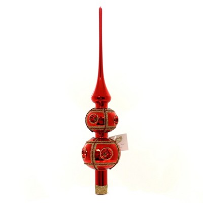 Golden Bell Collection 14.25" Red Finial W/Gold Plaid Tree Topper Reflector  -  Tree Toppers