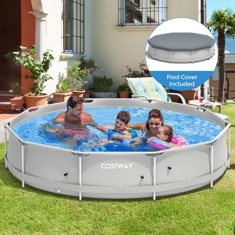 Costway Round Above Ground Swimming Pool Patio Frame Pool W/ Pool Cover Iron Frame, 3 of 8