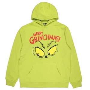 Seven Times Six Dr Seuss Grinch Merry Grinchmas Large Glaring Eyes Men's Graphic Hoodie Green - 1 of 4