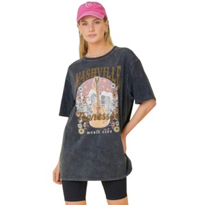 Slickblue Women's Nashville Music City Graphic T-Shirt, 100% Cotton, Crewneck Style, Charcoal, Size S-L - 1 of 4
