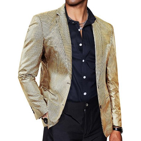 COOFANDY Mens Metallic Jacket Regular Fit Blazer Casual 70s Disco Party Sport Coat Golden XL