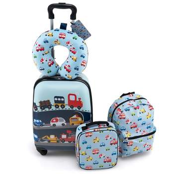 Costway 5 PCS Kids Luggage Set with Backpack Neck Pillow Luggage Tag Lunch Bag Wheels Pink/Light Pink/Blue/Dark Blue