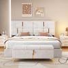 2 Pieces Bedroom Sets, Queen Size Upholstered Platform Bed with Hydraulic Storage System, Storage Ottoman with Metal Legs, Beige/Black-ModernLuxe - 2 of 4