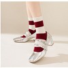 Anna-Kaci Women's 4 Pairs Striped and Solid Knit Socks with Bow Embroidery Ribbed Cuffs and Soft Stretch Fabric - 3 of 4