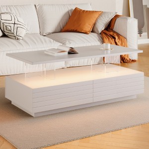 KIGFTSOD Modern Rectangular LED Lights Coffee Table with 2 drawers - 1 of 4