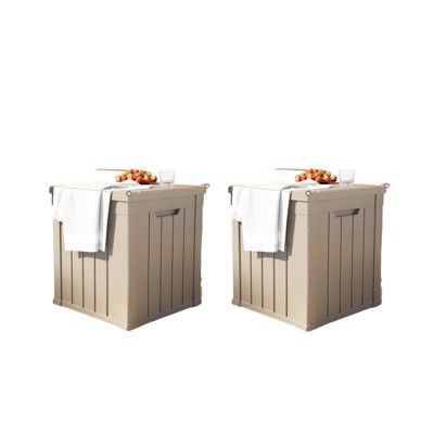 VisioGear Deck Boxes, 2-Piece 45 Gal Outdoor Storage Deck Box, Small Patio Storage Bin for Garden Tools, Black & Brown, 30.75"*17.13"*21.85"