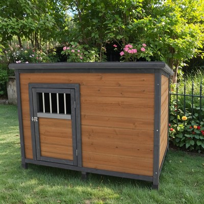 Outdoor Dog House for Large Dogs Wooden Pet Shelter with Waterproof PVC Roof Lockable Door and Ventilation–Maison Boucle
