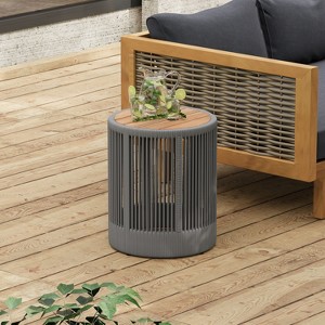 Christopher Knight Home Penley Outdoor Acacia Wood and Iron Side Table with Rope Accents - 1 of 4