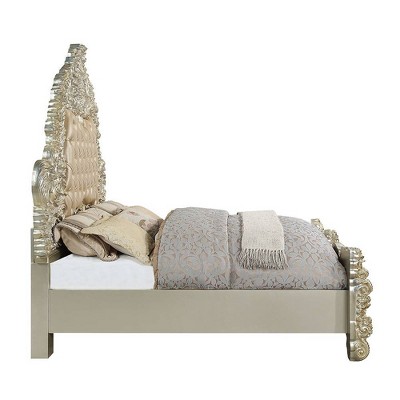Sorina King Bed with Antique Gold Finish and Tufted Upholstered Headboard
