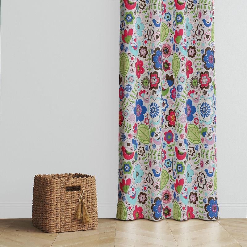 Bacati - Botanical Floral with Birds Pink/Multicolor Curtain Panel, 2 of 5