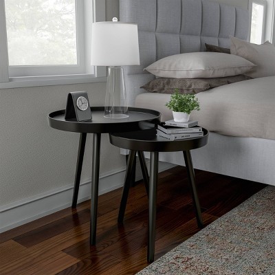 Black Round Wood Nesting End Tables with Tray Top