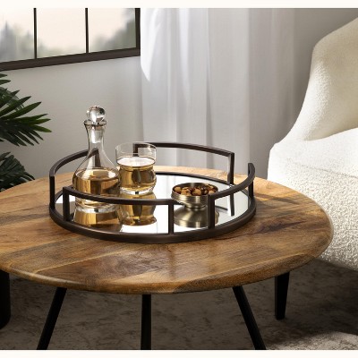 Bronze Round Mirrored Glass Decorative Tray, 16 Inch