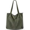 BEAFUP Corduroy Tote Bag: Spacious Vegan Leather Shoulder Bag with Zipper and Pockets for College, Work, and Travel - 2 of 4