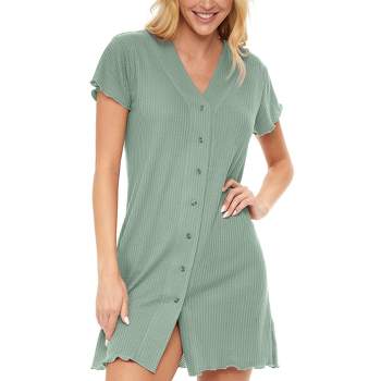 Women's Soft Ribbed Waffle Rib Knit Night Shirt, Long Sleeve
