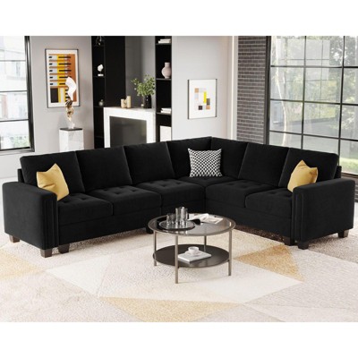 Belffin Modular Velvet Tufted L Shaped Sofa Couch with Reversible Chaises 5-Seater